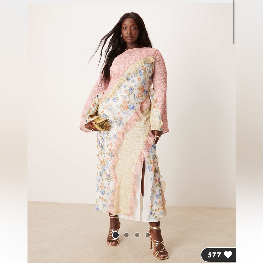 ASOS Curve Floral and Pink Blue Yellow Patchwork Dress